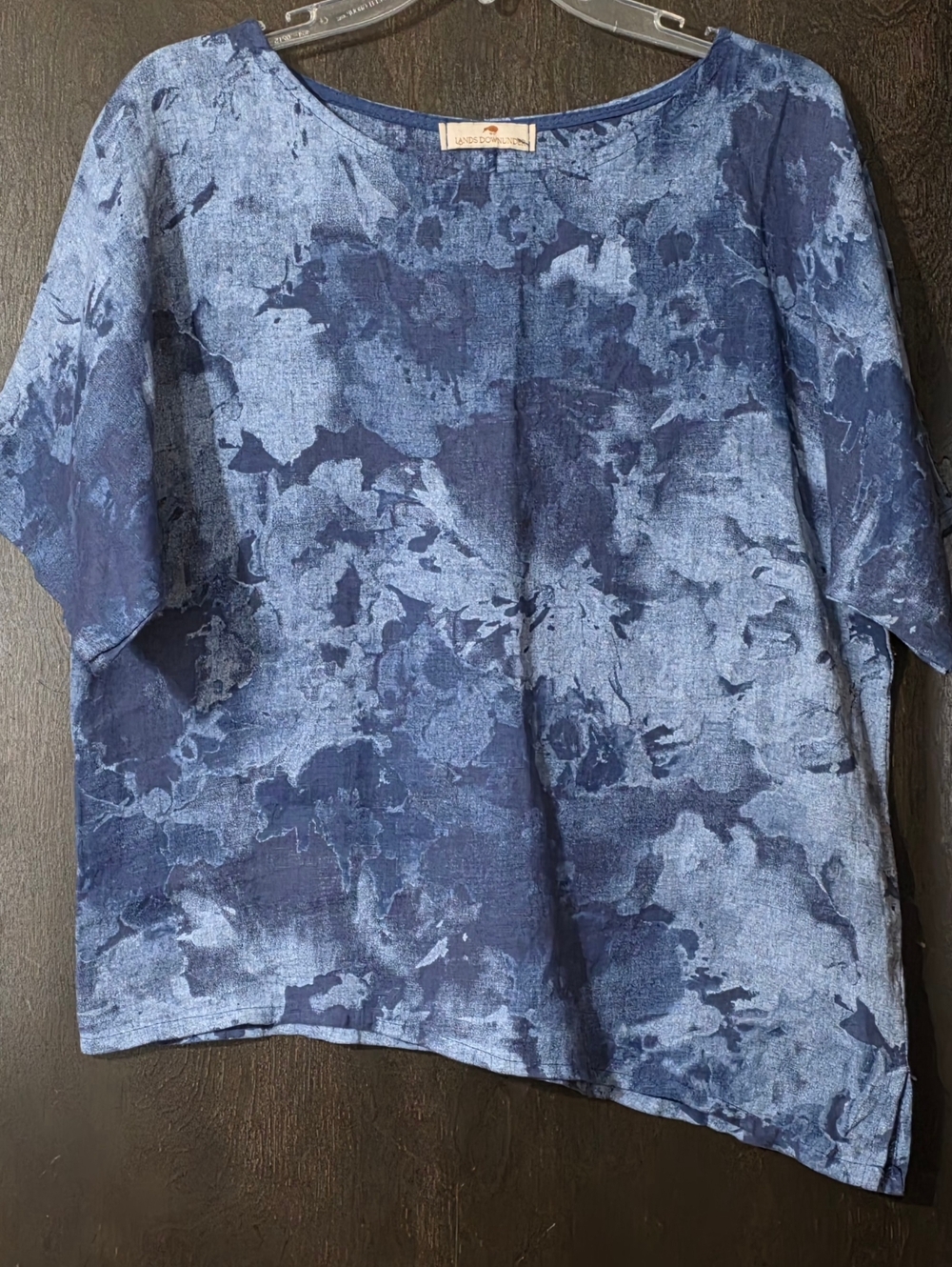 Lands Downunder 100% Italian Linen Dolman Sleeve Top Blue Asymmetrical Size S-L